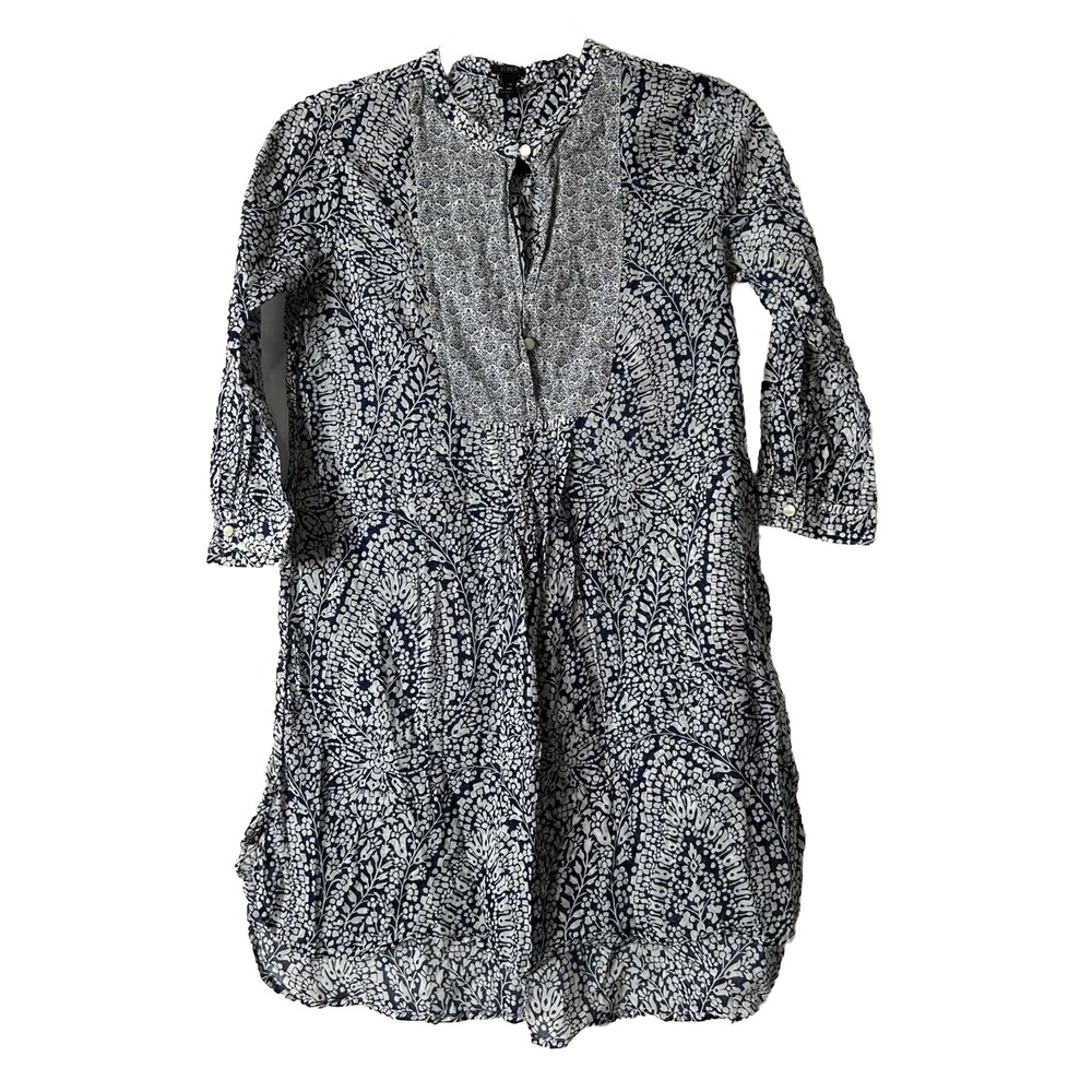 J. Crew Women Size XXS Blue Floral Semi Sheer Boho Tunic Style A7413